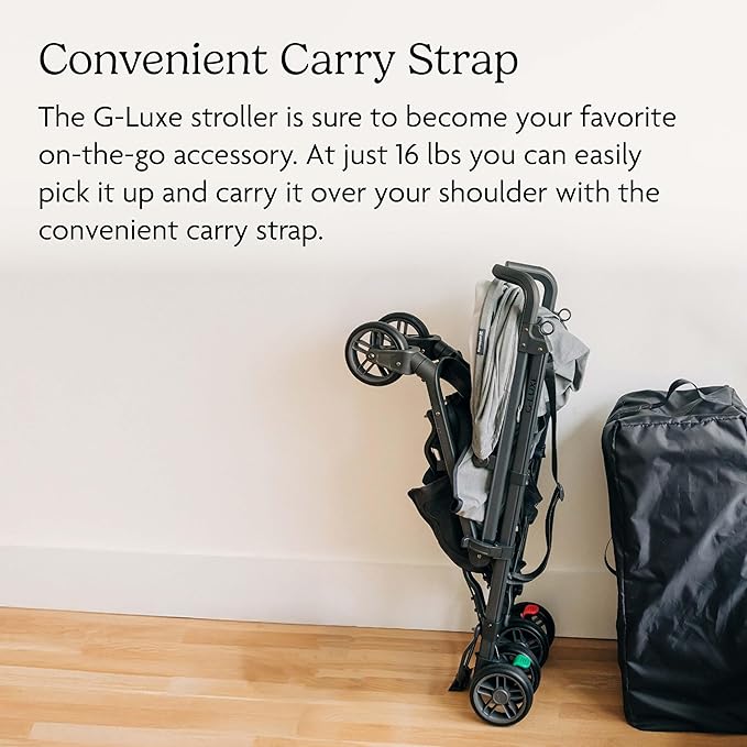 UPPAbaby G-Luxe Umbrella Stroller/Lightweight Design for Easy Travel/One-Step Fold + Recline/XL Basket + Canopy/Cup Holder Included/Charlotte (Coast Blue Mélange/Carbon Frame)