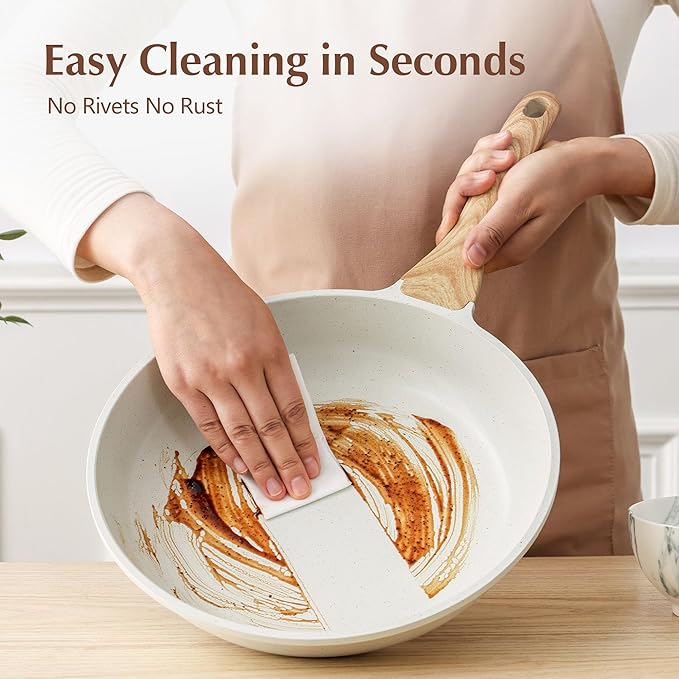 SENSARTE Nonstick Ceramic Frying Pan with Lid 8/9.5/10/11/12.5 Inch Omelet Pan Skillet, Free of Intentionally Added PFAS/PTFE Non-toxic Chef's Pan Induction Compatible Pan, Heat Resistant Handle