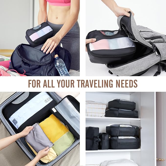 Veken 10 Set/8 Set Packing Cubes for Travel Essentials, Suitcase Organizer Bags in 4 Sizes, Carry-On Luggage Accessories with Large Laundry & Toiletry Bag, Must-Have for Airplane, Road Trip & Camping