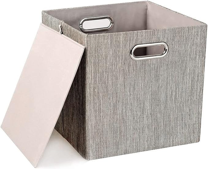 Posprica 3X Thicker Fabric Storage Cubes 13 inch Collapsible Storage Bins for Organization, Cubby Storage Baskets for Organizing Shelf Cabinet Bookcase Boxes, Set of 4, Coffee