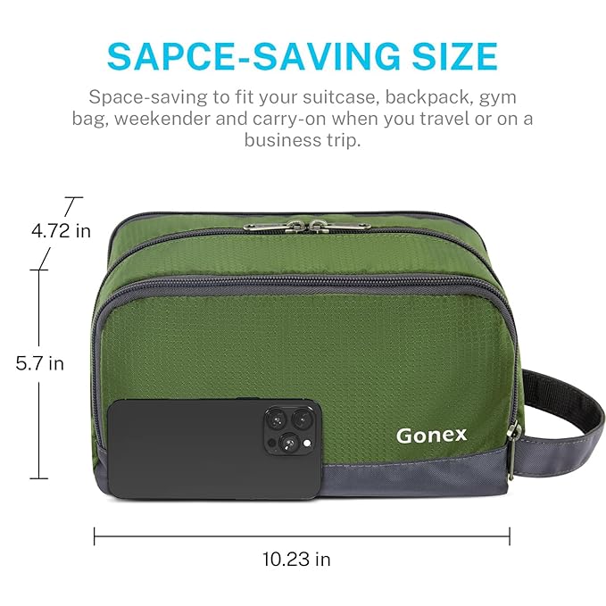 Gonex Travel Toiletry Bag Nylon, Dopp Kit Shaving Bag Toiletry Organizer Olive Green