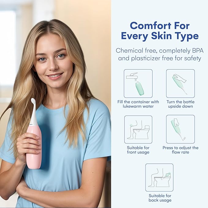 HAPPYPO Butt Shower - Portable Bidet with Travel Bag - Easy-Bidet 2.0 Replaces Wet Wipes and Shower Toilet - Rose