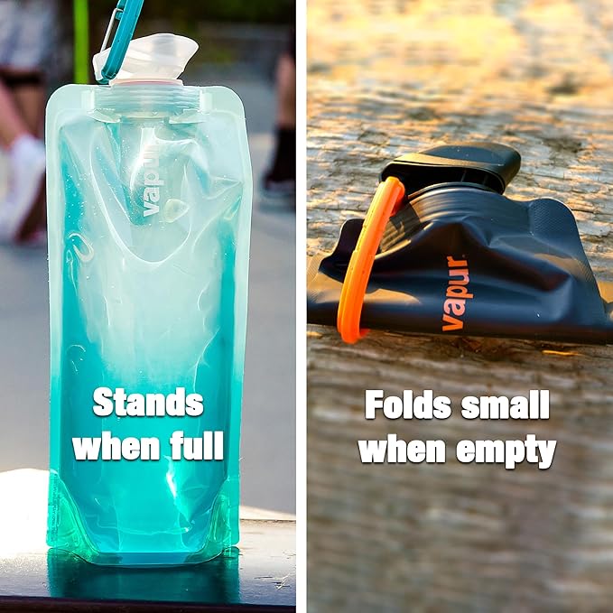 Vapur Collapsible Water Bottle With Carabiner, Compact Bottle Folds Flat For Hydration On The Go, Ideal for Traveling, Hiking or Camping, 23 Ounce, Lavender, Pack of 2