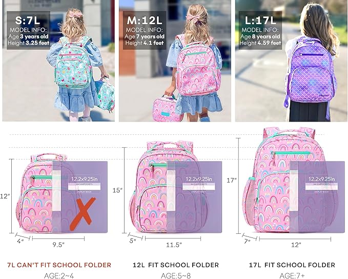 mibasies Girls Backpack: Large Kids Backpack Girls for Elementary School with Laptop Compartment - Mermaid Tail