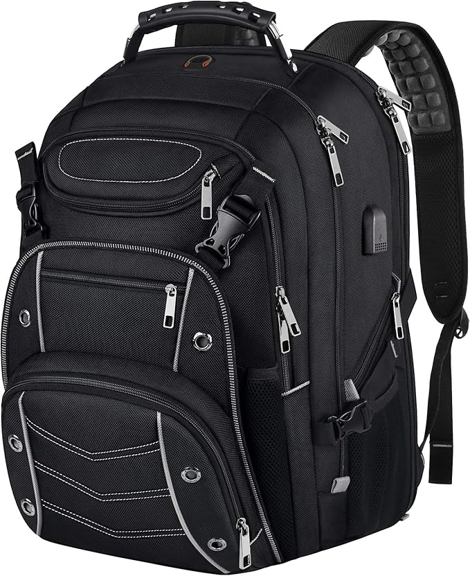 VECKUSON 18.4 Laptop Backpack for unisex, 60L Extra Large Gaming Laptops Back Bag with USB Charger Port,TSA Friendly Flight Approved and RFID Anti-Theft Pocket Heavy-duty Pack,21.3*15.7*11.8inch Grey
