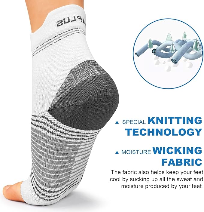 Plantar Fasciitis Sock (6 Pairs) for Men and Women, Compression Foot Sleeves with Arch and Ankle Support (White, Large)