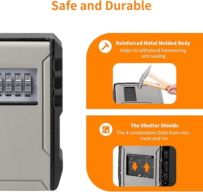 UPGRADE Extra Large Capacity Key Lock Box, Weatherproof Wall Mount Key Box for Car Keys, Fob, House Keys, Key Safe Security Storage Lock Box for Indoor, Outdoor, Garage, Garden, Store (2 Pack, Grey)