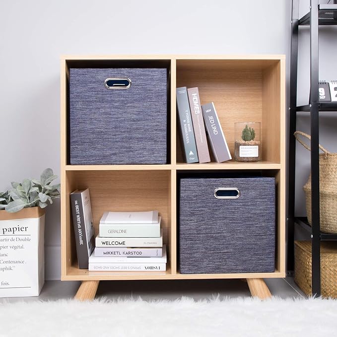 Storage Cube Basket Bins,13×13 Foldable Storage Containers for Shelf Cabinet Bookcase Boxes,Thick and Heavy Duty Fabric Drawer (4pcs, blue)