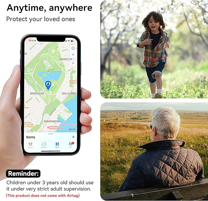 DDJ for AirTag Holder for Kids (2 Pack), Hidden Silicone Case for Apple AirTag GPS Tracker Kids with Invisible Pin, Anti Lost, for Elderly/Luggage/Clothing/Shoes/Backpack/Family Travel (Black+Blue)