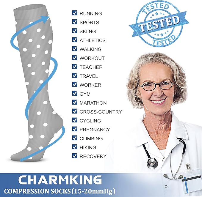 CHARMKING Compression Socks for Women & Men Circulation (3 Pairs) 15-20 mmHg is Best Support for Athletic Running Cycling