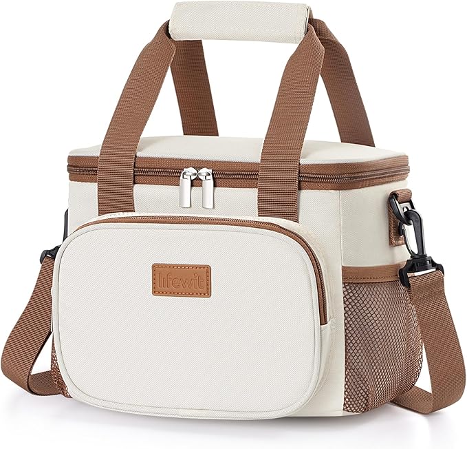 Lifewit Medium Lunch Bag Insulated Lunch Box Soft Cooler Cooling Tote for Adult Men Women, Beige 12-Can (9L)