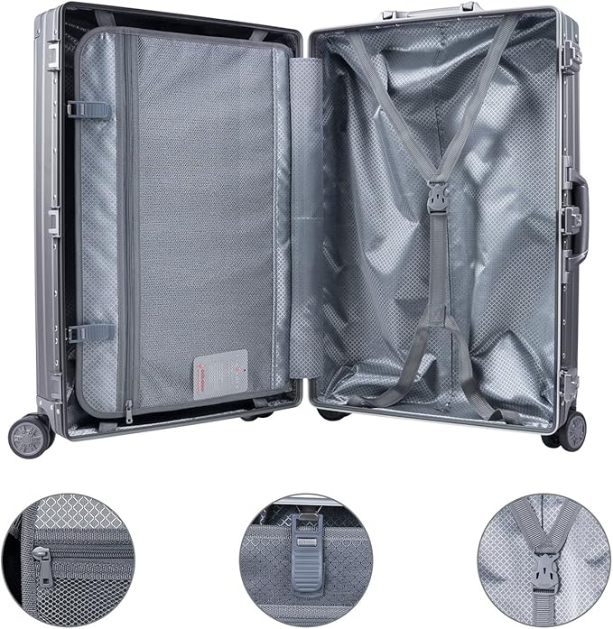 TRAVELKING All Aluminum Luggage Zipperless Hard Shell Luggage Case with TSA Lock Spinner Alloy Metal Suitcase (Grey, 28")
