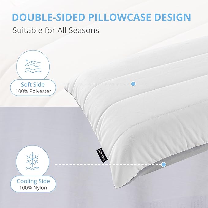 EGOHOME Cooling Memory Foam Pillow for Sleeping, Neck Pillow for Side, Back, Stomach Sleepers, Bed Pillow for Neck Pain Relief, Two-Sided Washable Reversible Cover, Standard Size (1 Pack, 5'')
