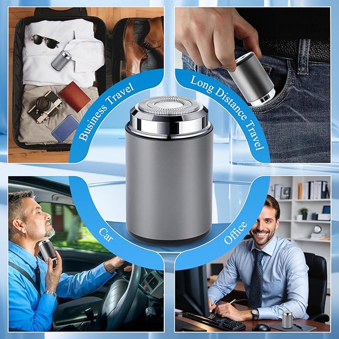 Mini Electric Shaver, Portable Mini Electric Shaver, Pocket Size MiniElectricShaver for Men, USB Rechargeable Waterproof ShaverElectric Beard Trimmer for Home, Car, Office, Business Trip (Blue)