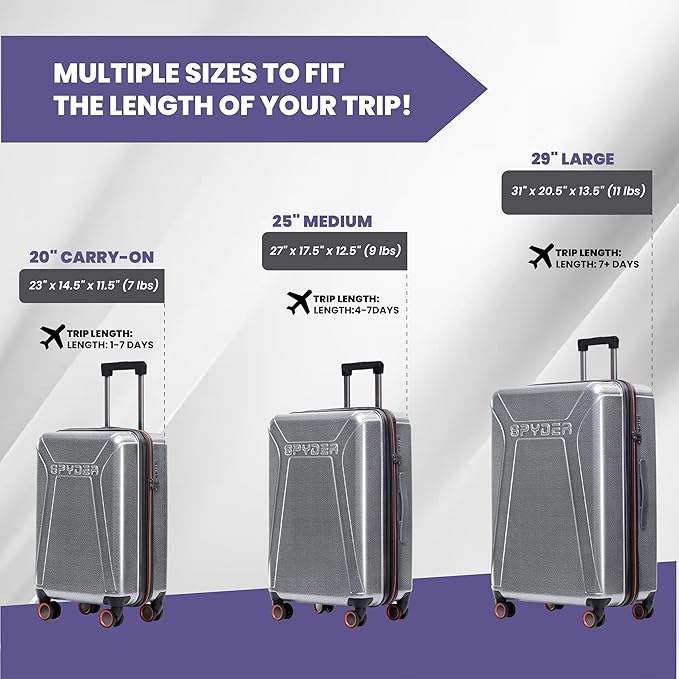 Spyder Traverse 20 Inch Carry On Expandable Hardside Upright Suitcase with 360° Spinner Wheels, TSA Approved Lock, Silver