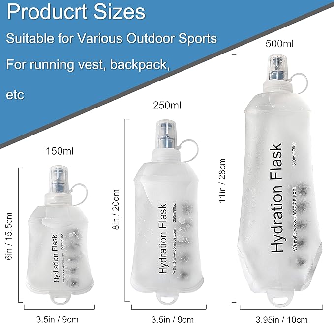 CLINTT 150ml Soft Flask, Foldable Running Water Bottle, TPU Folding Soft Water Flask, BPA-Free Collapsible Flask for Hydration Pack Running Vest, Cycling, Climbing, Hiking - 1Pcs, White