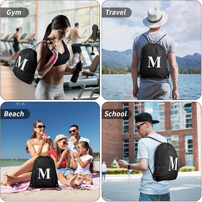 ZOMFELT 6Pcs Drawstring Backpack Drawstring Gym Bags, Foldable Draw String Backpack with Multiple Colors and Letters, Lightweight Polyester Cinch Bag for Gift, Beach, Sports, Travel, Swim (Letter M)