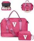 College Graduation Gifts,Birthday Gift-Initial Travel Bag with Shoe Compartment, Personalized Weekender Bag, Monogram Overnight Bag for Women, Letter Travel Bag with Makeup Bag (Letter V)
