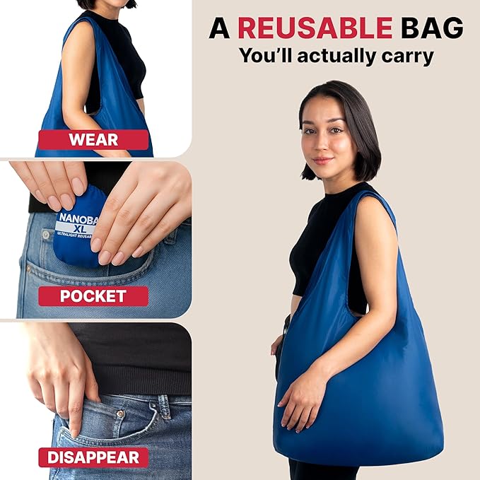 Nanobag Ultra-Lightweight Heavy Duty Foldable Tote for Women & Men, Reusable Grocery & Travel Bag, Packable Collapsible Compact Market Essential (XL Grove)
