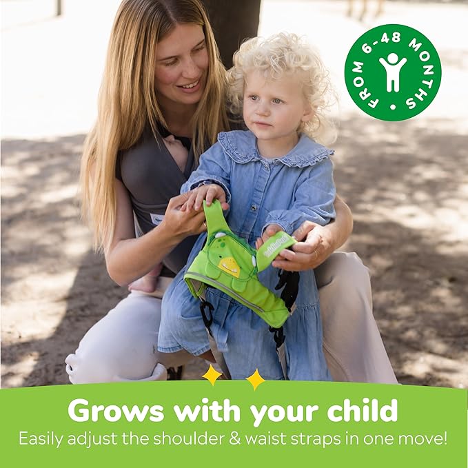 Trunki Toddler Leash - Fuss Free Toddler Walking Reins & Kids Safety Harness | Baby Leash for Kids – Dudley Dinosaur (Green)