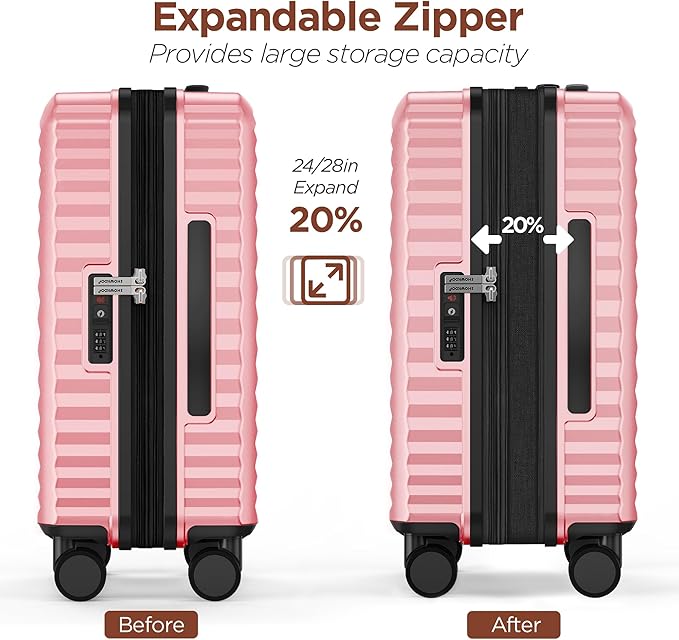 SHOWKOO Suitcase Hardside Expandable Luggage Set, Suitcase with Double Spinner Wheels TSA Lock 3 Piece Set Pink (DB/TB/24in)