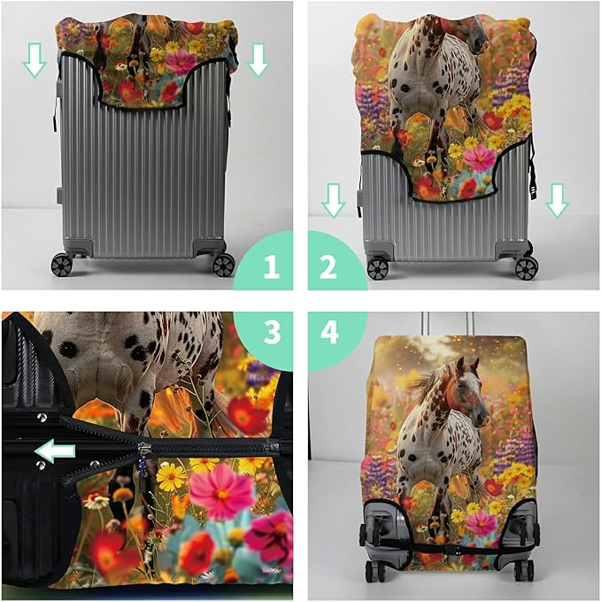 Luggage Cover Suitcase Protector + Tag, Spotted Horse Garden Travel Suitcase Cover for 18-20 inch Luggage (S) with Concealed Zipper, Washable Elastic Cloth, Dustproof, Anti-Scratch