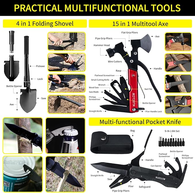 Survival Kit, 160 Pcs Emergency Supplies Camping Accessories with Upgraded Molle Bag, Gifts for Men Outdoor Adventure Camping Hiking Hunting (Green)