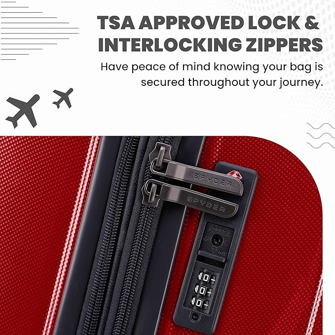 Spyder Rails 29 Inch Expandable Hardside Upright Suitcase with 360° Spinner Wheels, TSA Approved Lock, Red