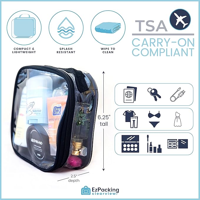 Clear TSA Approved 3-1-1 Travel Toiletry Bag for Carry On / Quart Size Transparent Liquids Pouch for Airport Security / Reusable See Through Vinyl & PVC Plastic Organizer for Men and Women (Green)