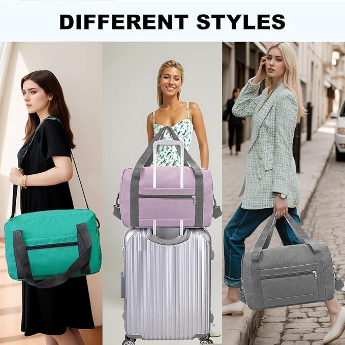 Foldable Carry on Luggage Bag 22x14x9 Personal Item Bag for Airplanes Travel Duffel Bag for Women and Men (40L, Dark Grey)