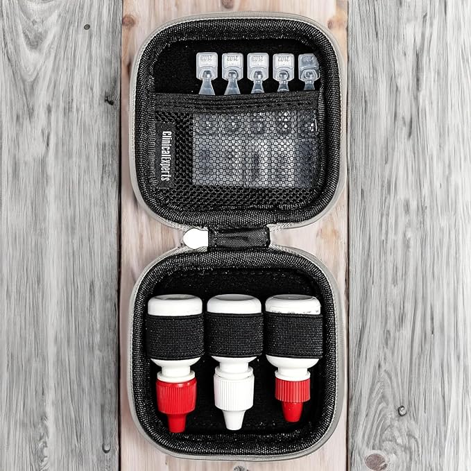 Multi-Functional Eye Drops, Medicine & Travel Accessories Organizer - Hardshell EVA Compact Carry Case - Loops & Mesh Pocket for Daily Pills, Charging Cables & Batteries by Clinical Experts