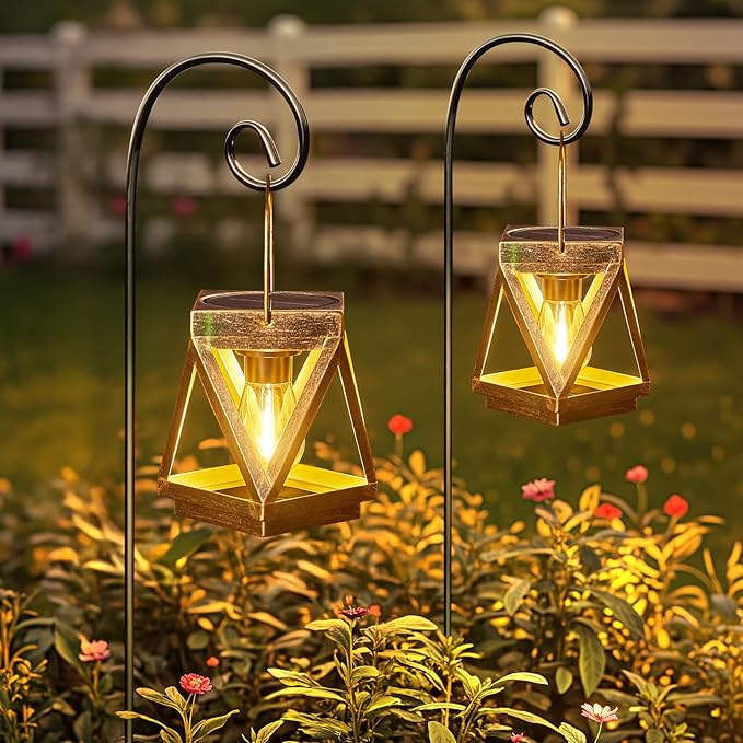 KOOPER Solar Lanterns Outdoor Waterproof - Upgraded Metal Hanging Solar Lights Outdoor Lanterns Decorative, Bright Bronze Hanging Lantern Outdoor for Yard Patio Table Pathway Garden Decor 2 Pack