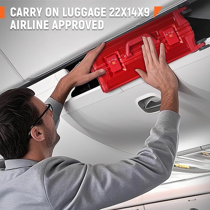 UrbanExplorer All Aluminum Carry On Luggage 22x14x9 Airline Approved Heavy Duty Hard Shell Suitcases Zipperless Suitcase with TSA Lock, Red, 20 Inch