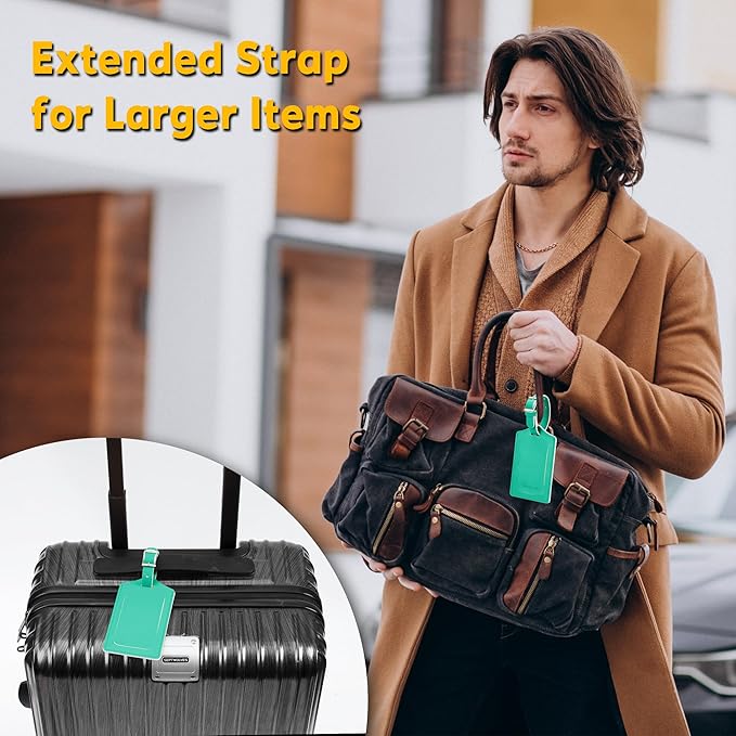 Travelambo Luggage Tags for Suitcases Faux Leather Privacy Protection 6 Pack Bag Tags Travel Accessories Essential, Blooming Green