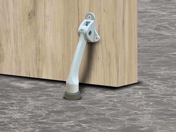 QCAA Heavy Duty Kickdown Door Stopper, 4", Zinc Die Cast, White, 2 Pack, Made in Taiwan