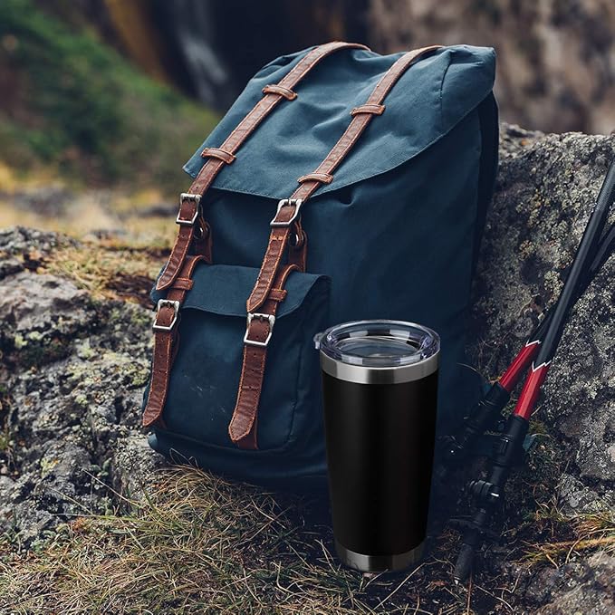 20oz Tumbler Bulk Stainless Steel Vacuum Insulated Tumblers with Lid Double Wall Travel Mug, Durable Powder Coated Coffee Cup, Suitable for Ice Drinks and Hot Beverage (Black 12pack)