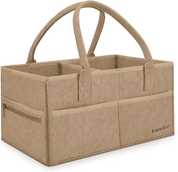 Runsabay-Diaper Caddy Organizer for Diaper Station, Great Gift for Newborn Baby Essentials, Newborn Baby Must Haves, Car Basket for Baby Diapers and Wipes, Baby Basket with Handles (Khaki, Large)