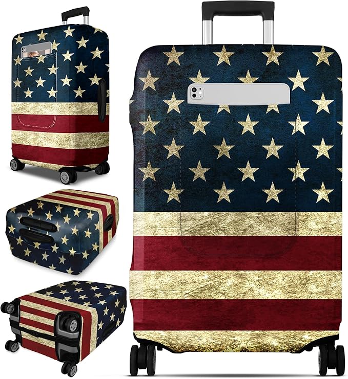 Slohif Luggage Cover for Suitcase Tsa Approved Protector - Luggage Sleeve Large Suit Case Cover Travel Stretch Baggage Case Protective Washable Fit 31-32 Inch Flag XL