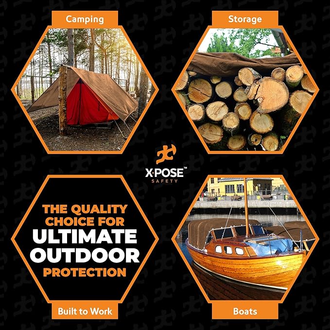 Multipurpose Protective Cover Brown Poly Tarp 18' x 24' - Durable, Water Resistant, Weather Resistant - 5 Mil Thick Polyethylene - by Xpose Safety