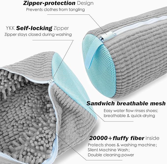 Shoe Washing Machine Bag,Laundry Shoe Bag for Washer and Dryer,Reusable Shoe Cleaning Bag for Sneakers,Tennis Shoes,With Self-locking Zipper, Microfiber Inside,Include Shoes Storage Bag