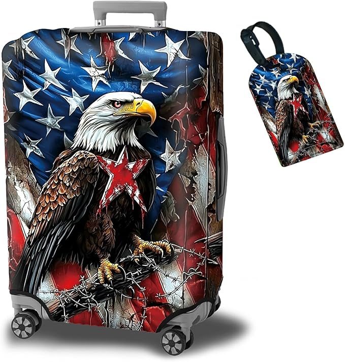 Luggage Cover Plus - American Flag Travel Suitcase Protector with Concealed Zipper, Washable Elastic Cloth, Dustproof, Anti-Scratch for 26-28 inch Luggage (L)