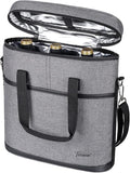 Tirrinia Insulated Wine Gift carrier - 3 Bottle Travel Wine Carry Cooler Tote Bag with Handle and Adjustable Shoulder Strap, Grey