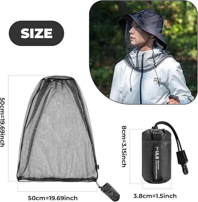 Mosquito Head Net for Insects, Bug Net for Head, Extra Fine Fly Screen Holes for Camping, Fishing,Hiking, Fits All Hats for Men Women
