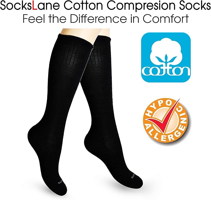 Cotton Compression Socks for Women & Men. 15-20 mmHg Support Knee-High Brown X/L