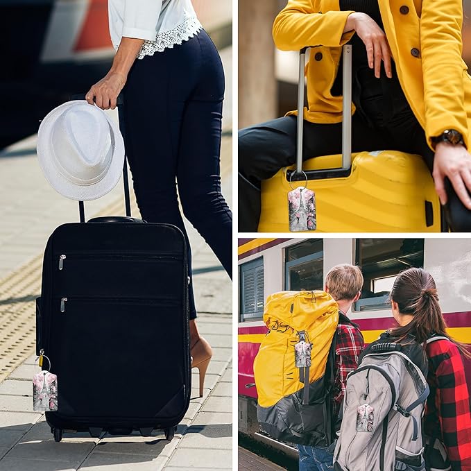 Luggage Tags for Suitcase,2 Pack Paris and Eiffel Tower Luggage Tag with Privacy Flap,Name ID Label and Metal Loop for Women Men Girls Baggage Bag Backpack Instrument