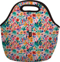 Sok It LunchTote Zippered Bag Insulated Neoprene Caddy (Abstract Floral, Large 4.5 Quart Lunch Tote)