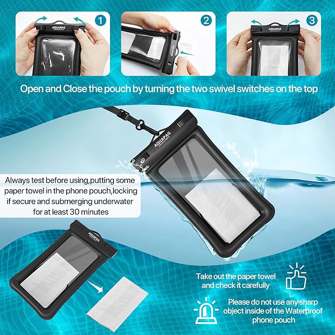 NEPHI IPX8 Floating Waterproof Phone Pouch 2 Pack-Up to 8.0"，Floating Phone Case for iPhone Andriod, Dry Bags for Vacation Beach Pool Kayak Cruise Travel Essentials (Black White 2 Pack)