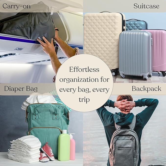 9 Set Packing Cubes - Suitcase Organizer, Cute Packing Cubes, Travel Bags Organizer for Luggage with Hanging Toiletry and Shoe Bag, Travel Essentials for Women, Men and Kids -Gold