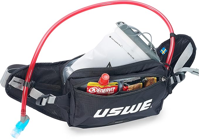 USWE Zulo Hydration Hip Pack - with Organizer and Side Pockets, Bounce Free Hip Belt (2L, Black)