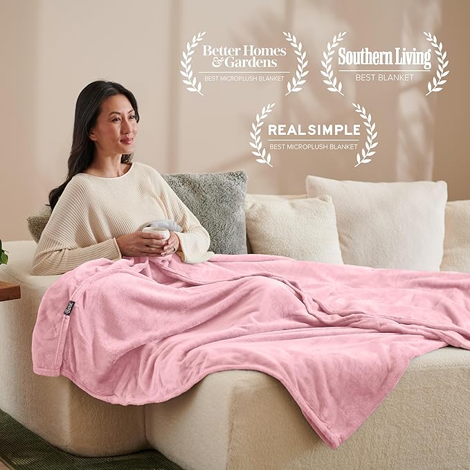 Bare Home Fleece Blanket - Full/Queen - Ultra-Soft Lightweight for Bed, Sofa, and Couch - Luxury Microplush - Cozy Warm Blanket (Full/Queen, Light Pink)